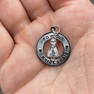 Vintage M&M 925 Sterling Silver "To Our Bridesmaid" Round Pendant Bracelet Charm